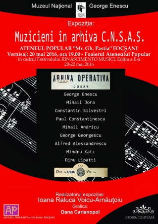 Expoziția ”Muzicieni în Arhiva CNSAS” la cea de-a doua ediție a Festivalului Rinascimento Musici, Focșani